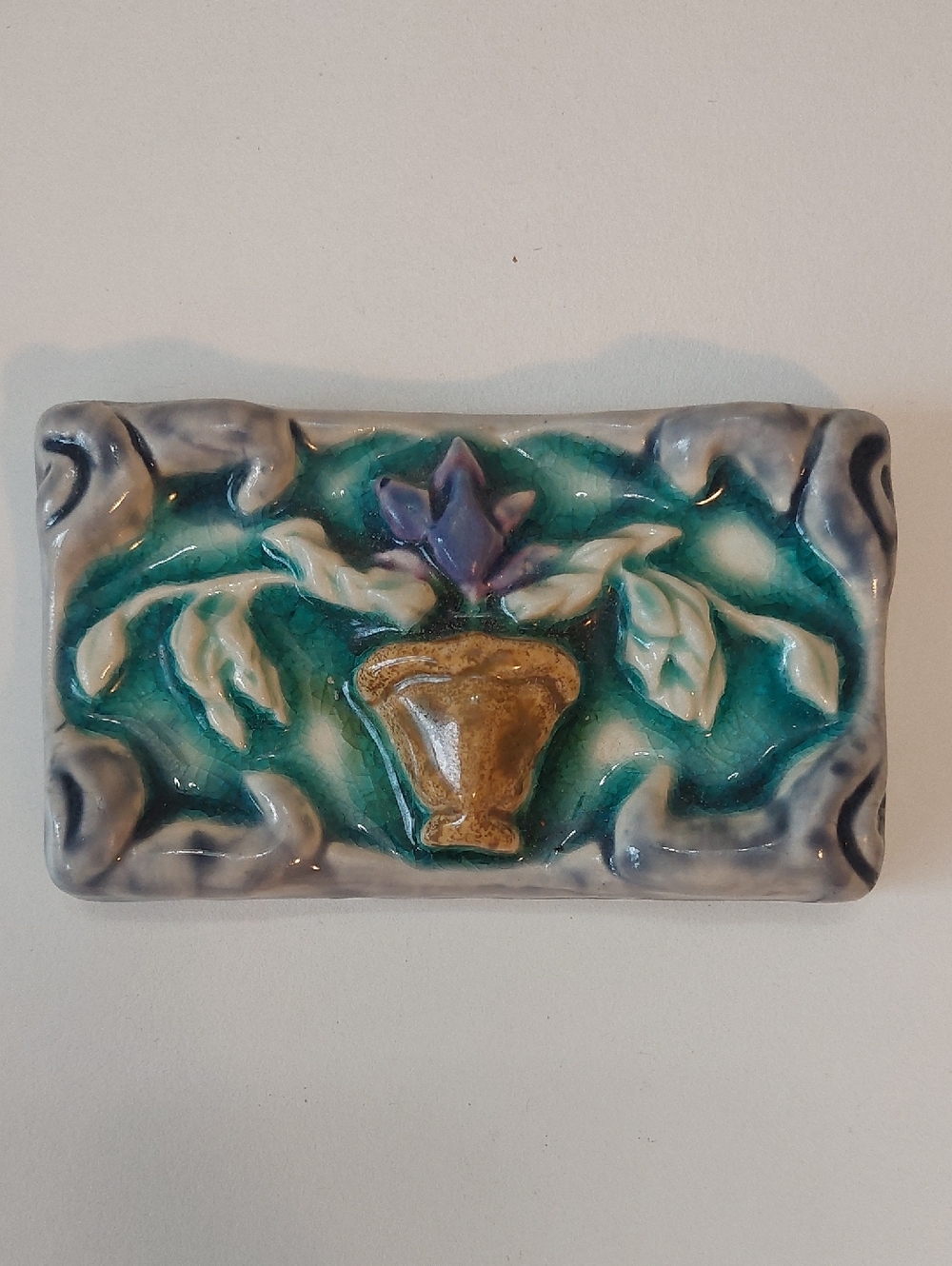 Biondo Michigan studio art pottery tile glazed floral basket Majolica style